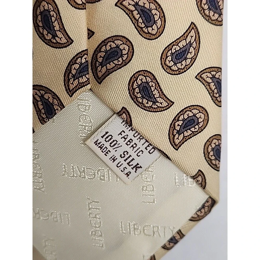 Vintage Liberty Of London 100% Cotton Tie Luxury Floral Paisley Yellow Designer